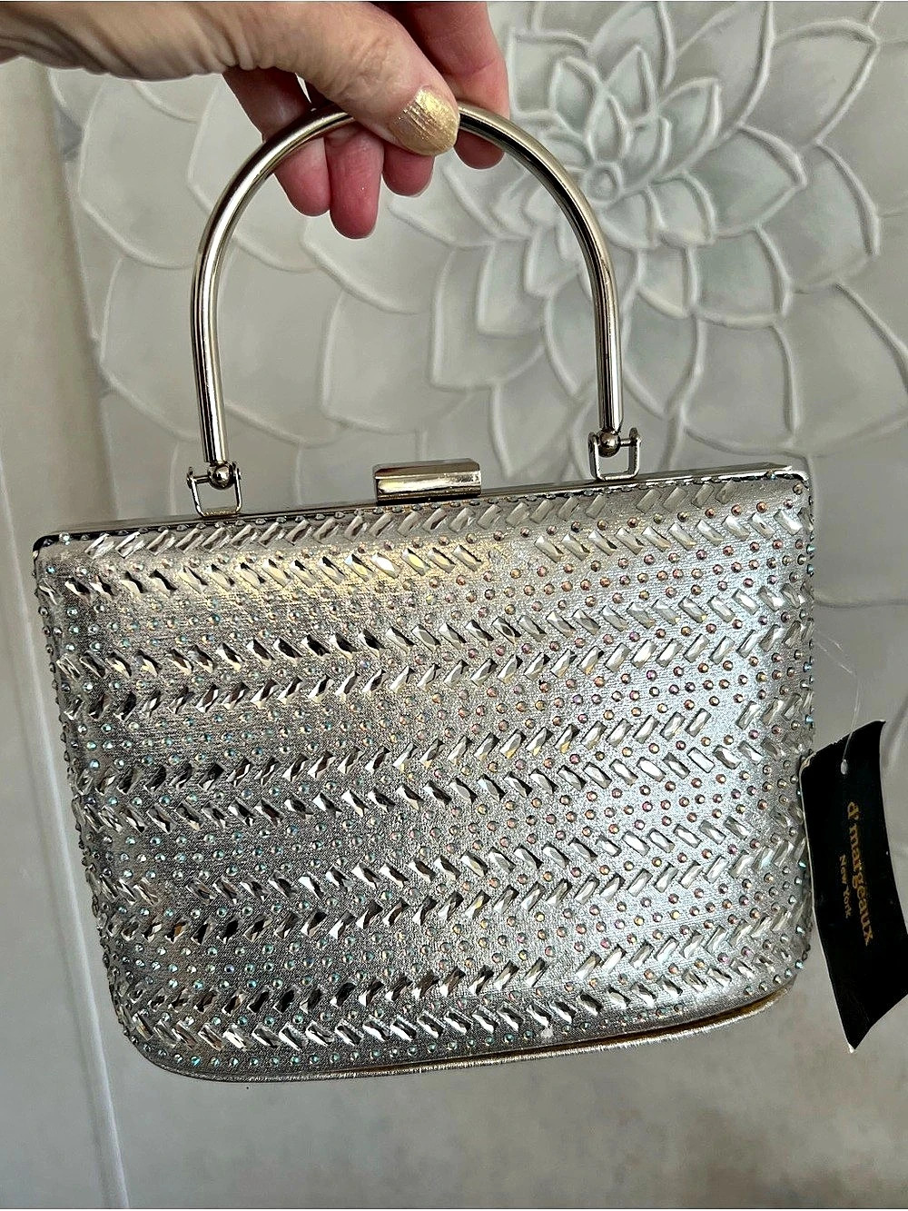 dinargueaux Beaded Frame Clutch in Silver NWT